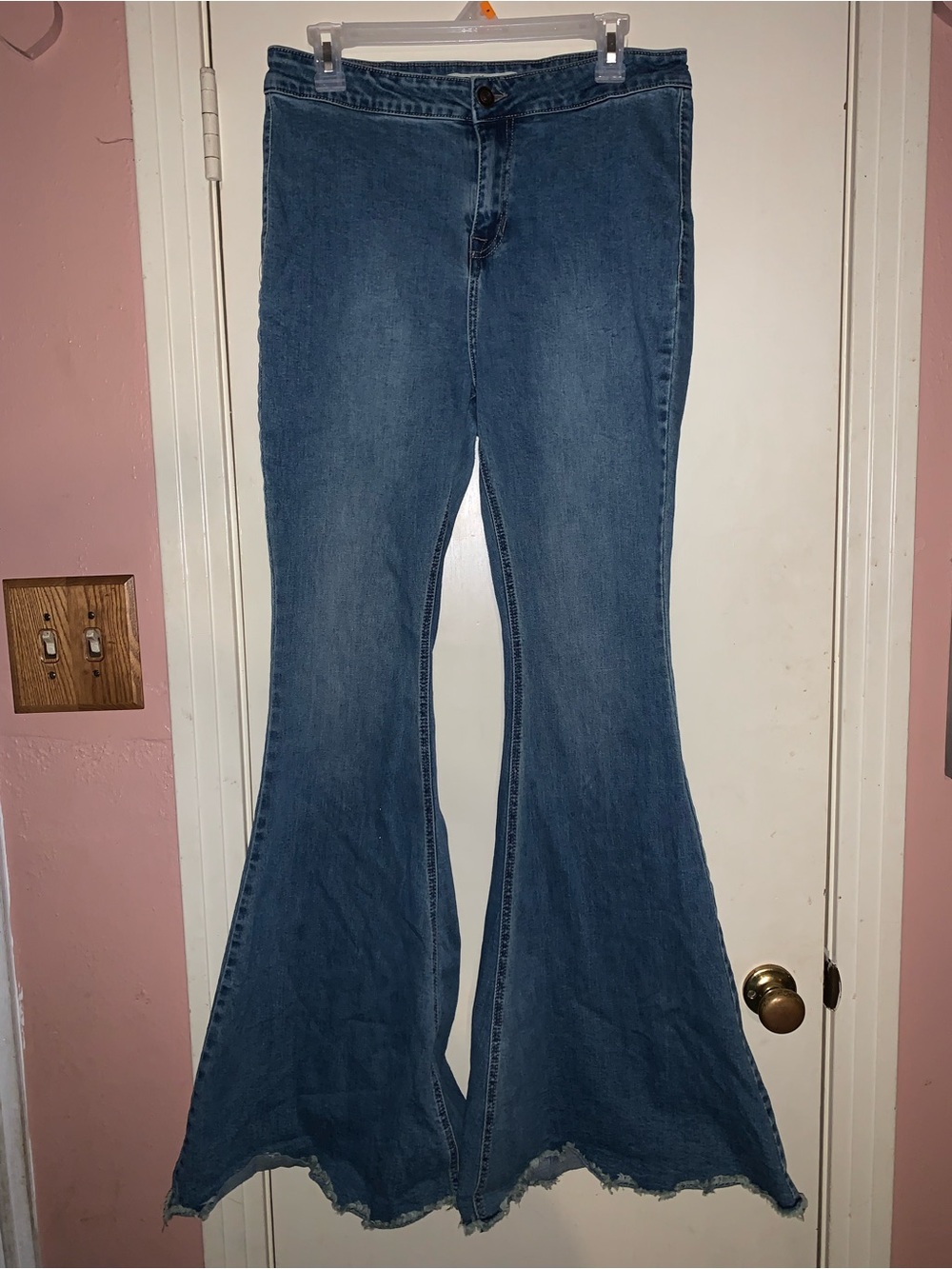Rock & Roll Denim Bargain Button Bell Jeans 32x34 Extreme Flare Raw Hem